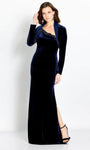 Sophisticated Sheath Long Sleeves Off the Shoulder Spaghetti Strap Natural Waistline Beaded Asymmetric Slit Collared Sheath Dress/Evening Dress with a Brush/Sweep Train