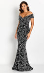 Tall Metallic Back Zipper Glittering Mermaid Off the Shoulder Natural Waistline Evening Dress with a Brush/Sweep Train