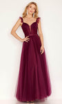 A-line Sweetheart Sleeveless Corset Natural Waistline Sheer Floor Length Ruffle Trim Prom Dress