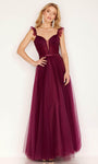 A-line Floor Length Sleeveless Ruffle Trim Sheer Sweetheart Corset Natural Waistline Prom Dress