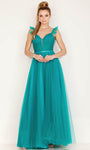 A-line Sweetheart Sleeveless Sheer Corset Natural Waistline Ruffle Trim Floor Length Prom Dress