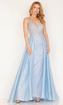 Sophisticated A-line V-neck Natural Waistline Floor Length Beaded Sequined Sheer Sleeveless Prom Dress