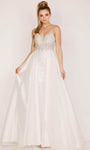 Sophisticated A-line V-neck Sleeveless Sequined Beaded Sheer Natural Waistline Floor Length Prom Dress