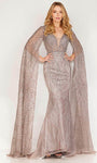 Tall V-neck Mermaid Natural Waistline Fitted Crystal Sheer Beaded Long Sleeves Evening Dress With a Sash