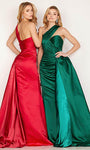 A-line One Shoulder Natural Waistline Fitted Asymmetric Pleated Ruched Floor Length Evening Dress