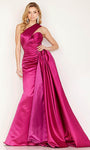 A-line One Shoulder Floor Length Natural Waistline Pleated Asymmetric Ruched Fitted Evening Dress