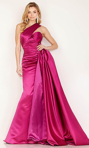 A-line Natural Waistline Fitted Asymmetric Pleated Ruched Floor Length One Shoulder Evening Dress