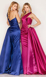 A-line Asymmetric Fitted Ruched Pleated Floor Length One Shoulder Natural Waistline Evening Dress