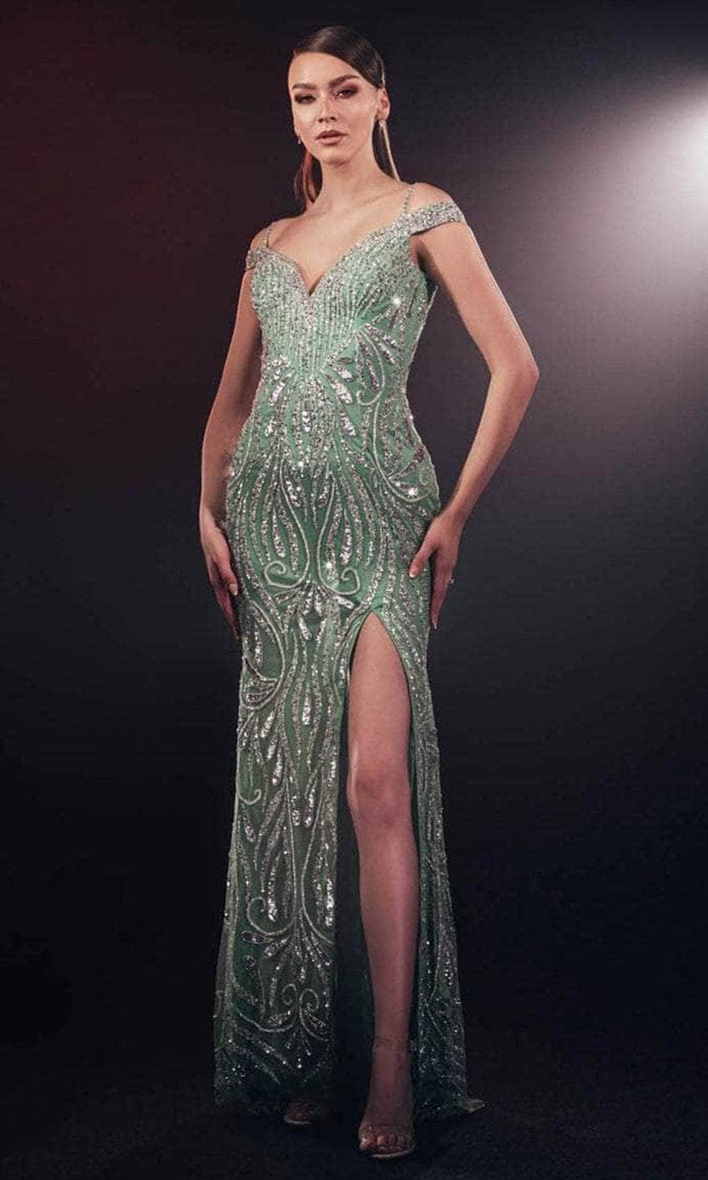 Chic and Holland AF330189 - Cold Shoulder Sequined Evening Gown
