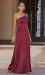 Sophisticated A-line Floor Length Satin Natural Waistline Asymmetric Slit One Shoulder Sleeveless Evening Dress