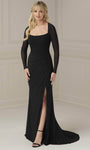 Natural Waistline Mesh Hidden Back Zipper Sheer Draped Illusion Sheer Back Slit Long Sleeves Sheath Sheath Dress/Evening Dress with a Brush/Sweep Train