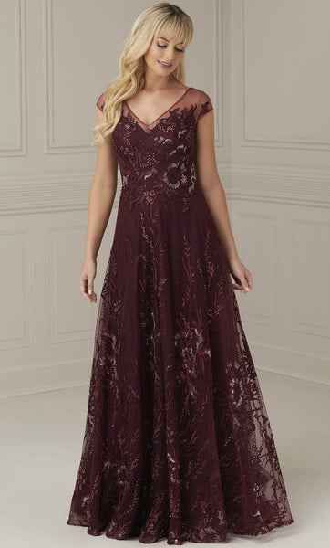 A-line V-neck Cap Sleeves Natural Waistline Sweetheart Open-Back Keyhole Sequined Sheer Cutout Illusion Evening Dress with a Brush/Sweep Train