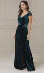 Sexy V-neck Mermaid Natural Waistline Beaded Slit Open-Back Hidden Back Zipper Applique Ruched Wrap Draped Cap Sleeves Evening Dress with a Brush/Sweep Train