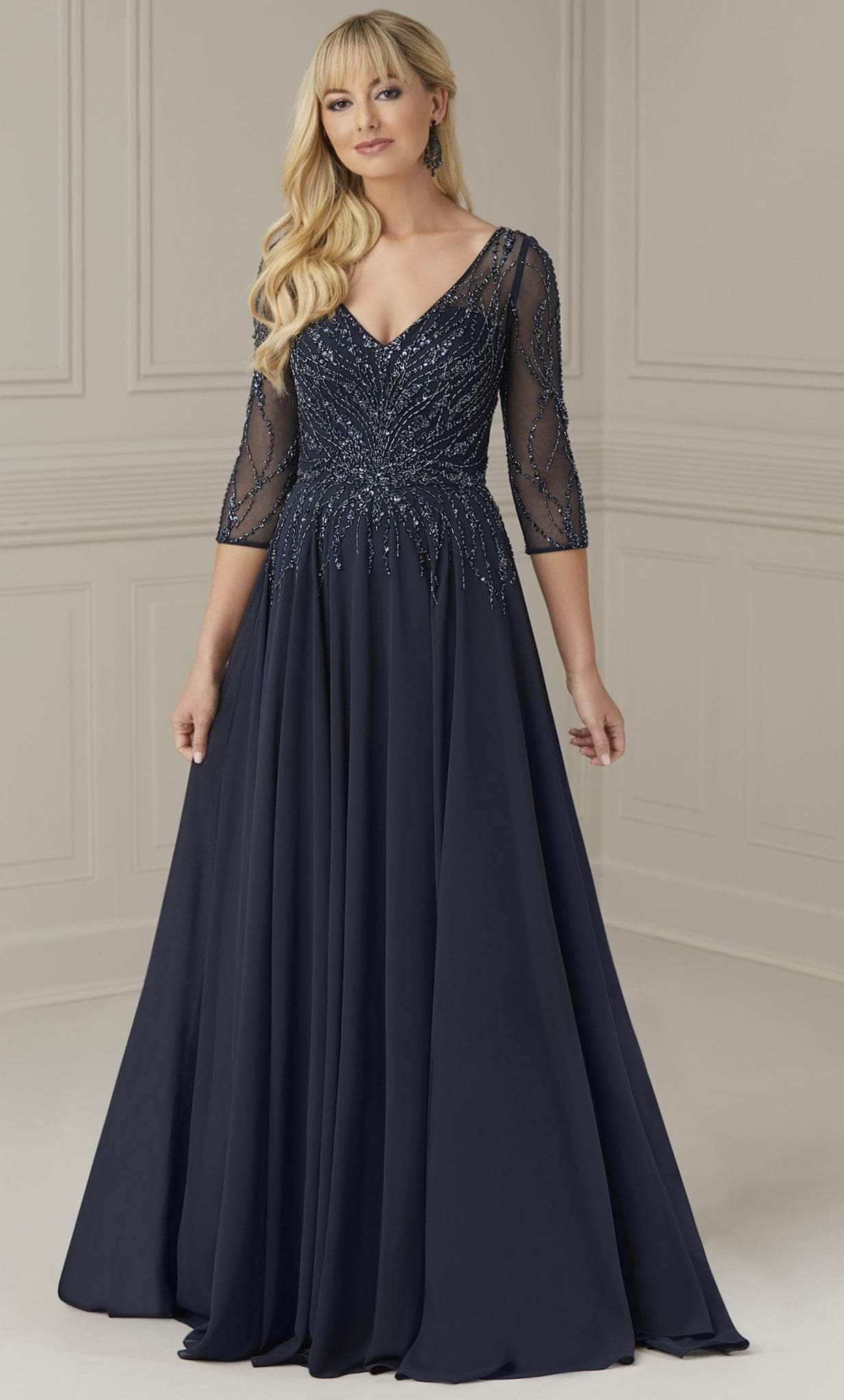 Christina Wu Elegance 17109 - Quarter Sleeve Beaded Evening Dress
