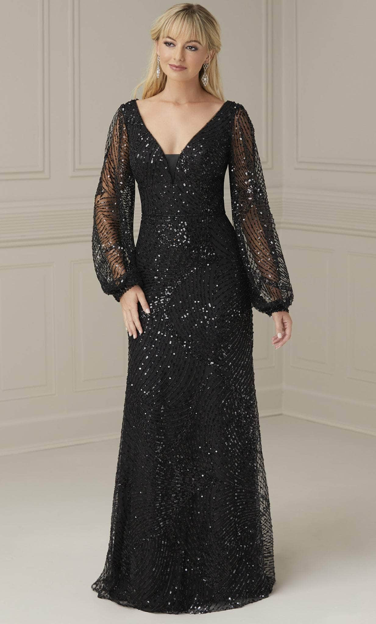 Christina Wu Elegance 17114 - Bishop Sleeve Sequin Evening Dress
