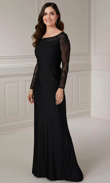 Natural Waistline Scoop Neck Floor Length Jersey Long Sleeves Applique Cutout Beaded V Back Illusion Hidden Back Zipper Fitted Sheath Sheath Dress/Evening Dress/Prom Dress with a Brush/Sweep Train