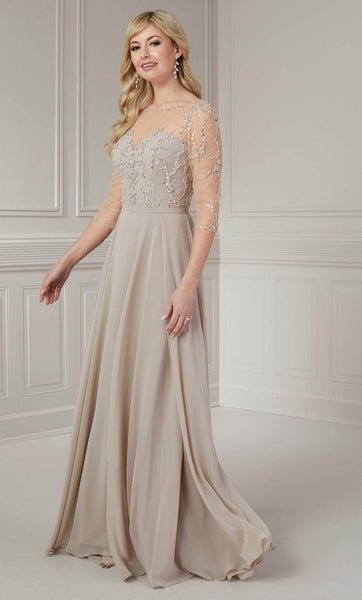 Sophisticated A-line V Back Flowy Sequined Illusion Sheer Beaded Open-Back Bateau Neck Sweetheart Natural Waistline Chiffon Evening Dress with a Brush/Sweep Train