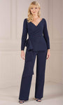 Sophisticated V-neck Long Sleeves Faux Wrap Hidden Back Zipper Draped Crepe Natural Waistline Jumpsuit With a Bow(s)