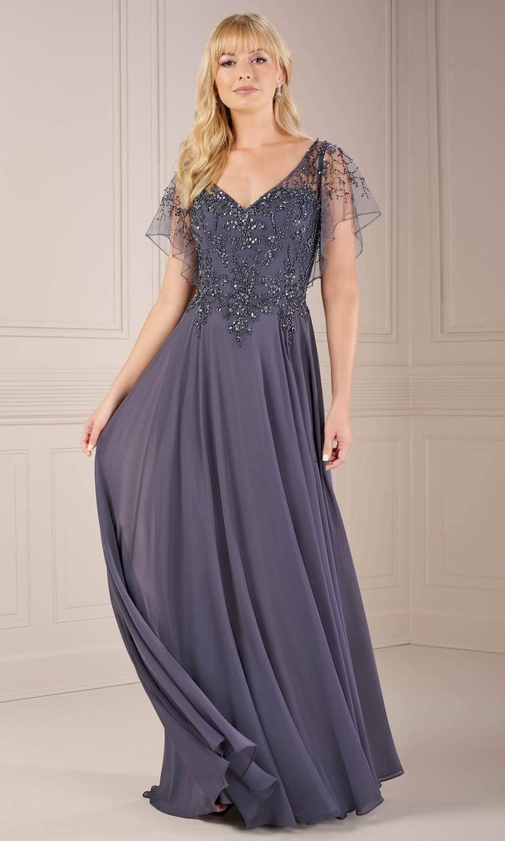 Christina Wu Elegance 17156 - Beaded Flutter Sleeve Formal Dress
