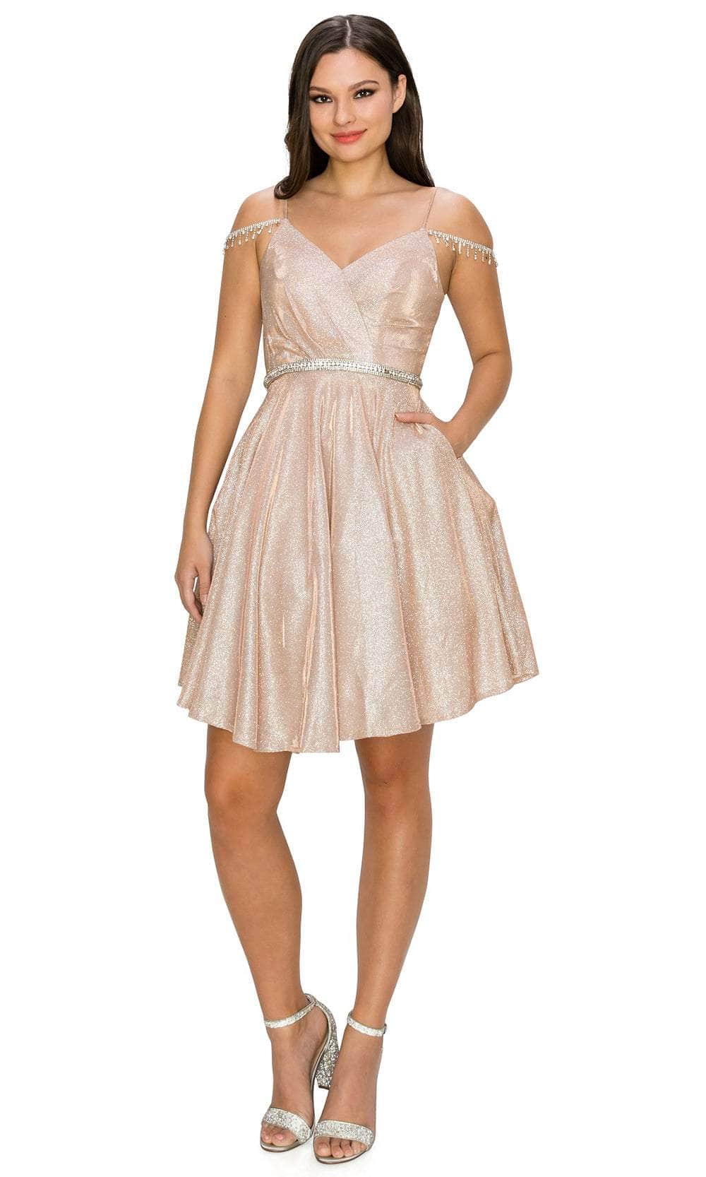 Cinderella Couture 8014J - Glittered Cold Shoulder Cocktail Dress
