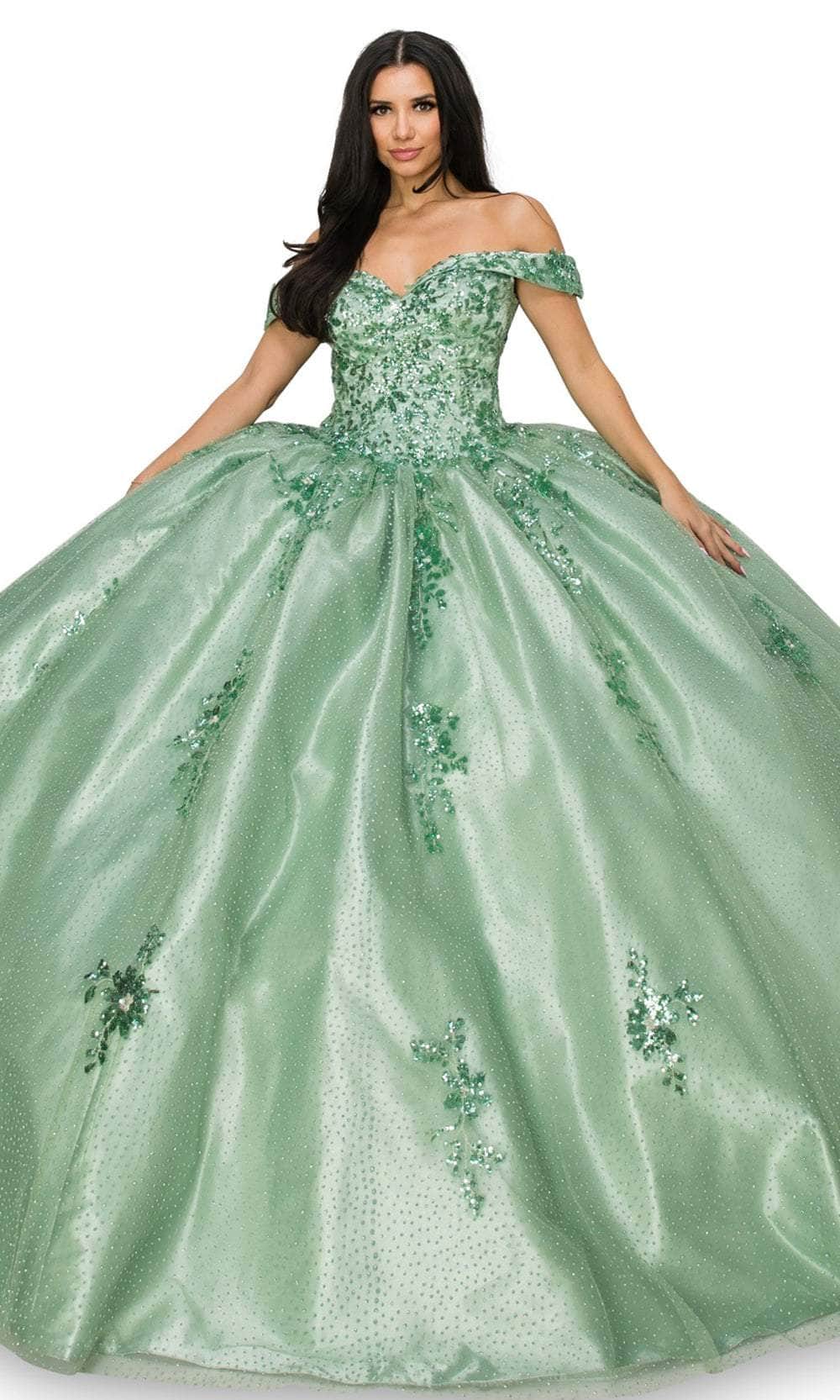 Cinderella Couture 8060J - Floral Applique Off-Shoulder Ballgown
