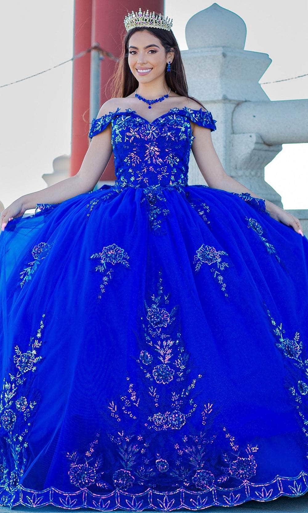 Cinderella Couture 8100J - Beaded Applique Off-Shoulder Ballgown
