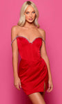 Draped Beaded Ruched Fitted Off the Shoulder Corset Natural Waistline Cocktail Short Sheath Sheath Dress/Homecoming Dress With Rhinestones