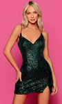Sophisticated V-neck Sheath Sleeveless Spaghetti Strap Slit Open-Back Sequined Fitted Lace-Up Natural Waistline Cocktail Short Plunging Neck Sheath Dress
