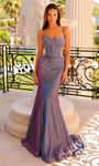 Tall Mermaid Corset Natural Waistline Beaded Illusion Back Zipper Sheer Sweetheart Spaghetti Strap Metallic Prom Dress with a Brush/Sweep Train