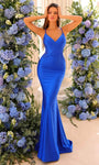 V-neck Mermaid Plunging Neck Natural Waistline Sheer Open-Back Stretchy Back Zipper Beaded Illusion Spaghetti Strap Prom Dress with a Brush/Sweep Train