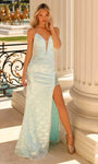 Sexy V-neck Lace-Up Sequined Sheer Slit Open-Back Sleeveless Sheath Natural Waistline Sheath Dress/Prom Dress