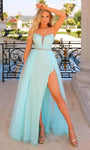 Sophisticated Strapless Sheer Slit Belted Beaded Sheath Natural Waistline Sheath Dress/Prom Dress