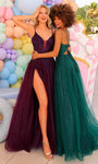 A-line V-neck Beaded Cutout Illusion Lace-Up Glittering Slit Applique Bandeau Neck Plunging Neck Spaghetti Strap Natural Waistline Evening Dress/Prom Dress with a Brush/Sweep Train