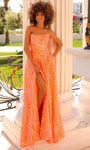 Sexy A-line Strapless Floor Length Natural Waistline Scoop Neck Pocketed Sequined Slit Open-Back Prom Dress