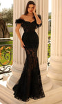 Sexy Sophisticated Lace Sweetheart Off the Shoulder Corset Natural Waistline Fit-and-Flare Mermaid Sheer Fitted Sequined Prom Dress