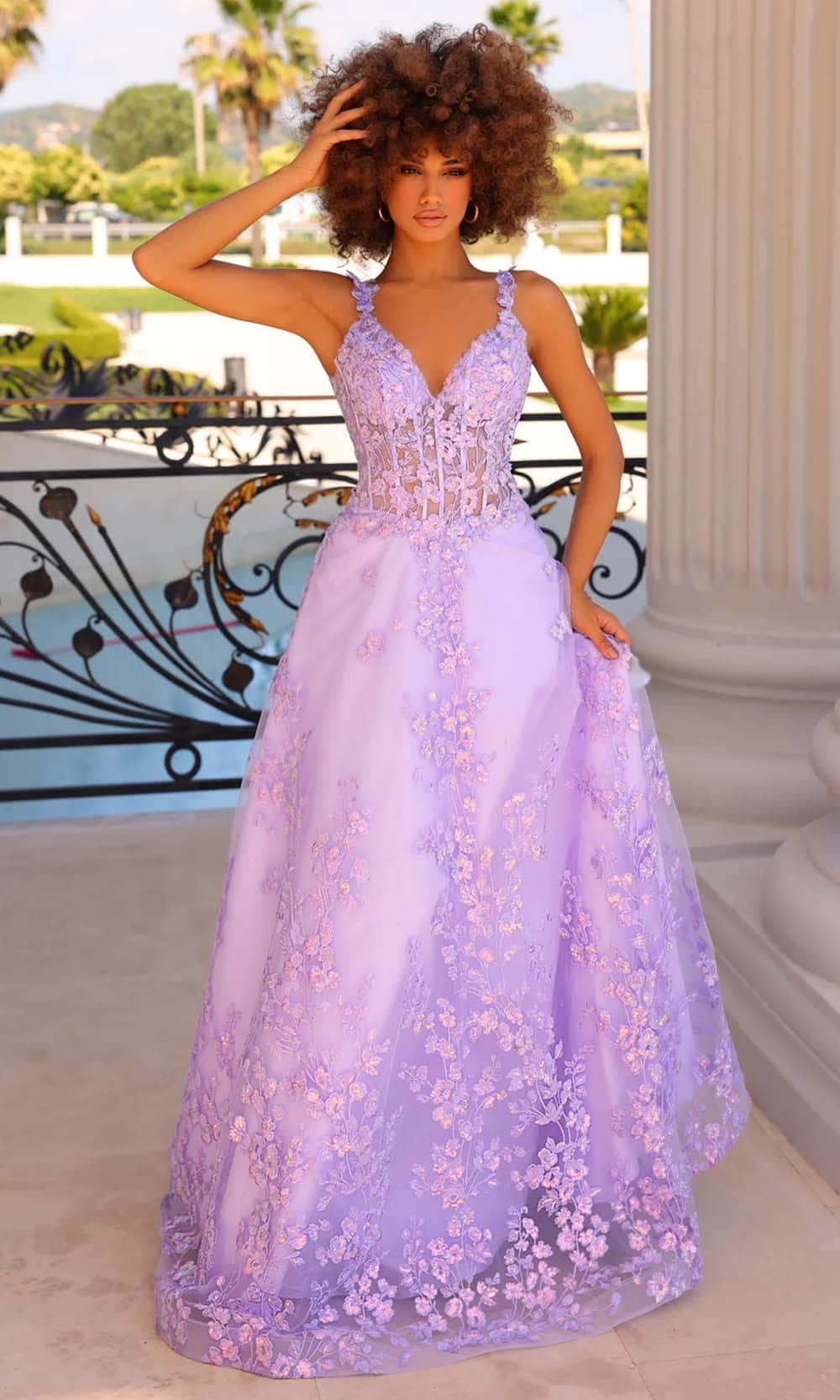 Clarisse 810974 - Floral Sequin A-Line Prom Gown
