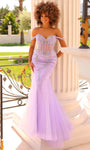 Mermaid Sweetheart Beaded Illusion Open-Back Lace-Up Basque Corset Waistline Cap Sleeves Off the Shoulder Prom Dress with a Brush/Sweep Train