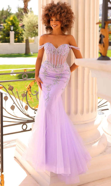Beaded Lace-Up Illusion Open-Back Basque Corset Waistline Cap Sleeves Off the Shoulder Sweetheart Mermaid Prom Dress with a Brush/Sweep Train