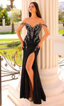 Plunging Neck Sweetheart Sheath Cap Sleeves Off the Shoulder Slit Sheer Beaded Illusion Sequined Corset Natural Waistline Sheath Dress/Prom Dress with a Brush/Sweep Train