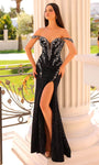 Plunging Neck Sweetheart Sequined Illusion Slit Beaded Sheer Corset Natural Waistline Cap Sleeves Off the Shoulder Sheath Sheath Dress/Prom Dress with a Brush/Sweep Train