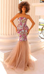 Strapless Mermaid Natural Waistline Open-Back Beaded Sequined Straight Neck Tulle Prom Dress with a Brush/Sweep Train