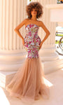 Strapless Mermaid Natural Waistline Sequined Beaded Open-Back Straight Neck Tulle Prom Dress with a Brush/Sweep Train