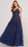 A-line V-neck Tulle Natural Waistline Beaded Glittering Sleeveless Spaghetti Strap Floor Length Evening Dress