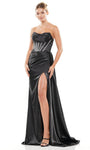 Strapless Draped Lace-Up Slit Cowl Neck Scoop Neck Satin Mermaid Corset Natural Waistline Prom Dress with a Brush/Sweep Train With a Sash