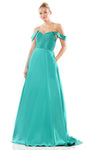 A-line Off the Shoulder Corset Natural Waistline Lace-Up Sweetheart Evening Dress/Prom Dress with a Brush/Sweep Train