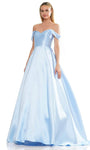 A-line Lace-Up Sweetheart Off the Shoulder Corset Natural Waistline Evening Dress/Prom Dress with a Brush/Sweep Train