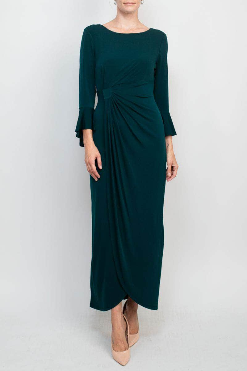 Connected Apparel T1312137M1 - Long Bell Sleeve Wrap Evening Dress
