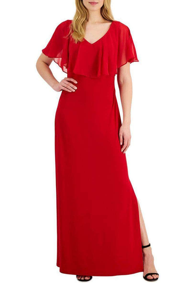 Connected Apparel T1312927M1 - Short Flutter Sleeve Evening Dress
