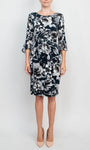 Bateau Neck Empire Waistline Sheath Above the Knee Fitted Vintage Gathered Floral Print Sheath Dress