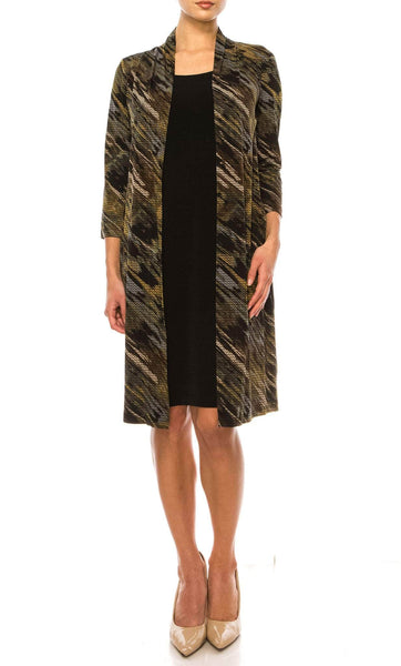 Modest Long Sleeves Short Bateau Neck Natural Waistline Abstract Print Sheath Jersey Sheath Dress/Jacket Dress